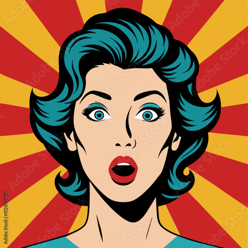 Face of an admiring or surprised woman. Retro pop art comic style. Vector illustration.