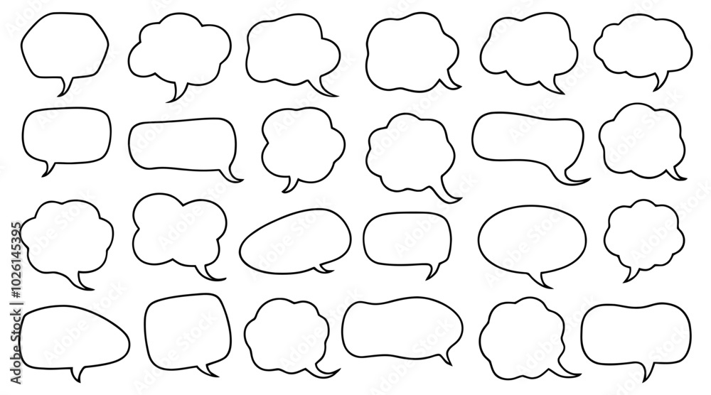Fototapeta premium Collection of twenty five hand drawn speech bubbles expressing communication. Vector illustration