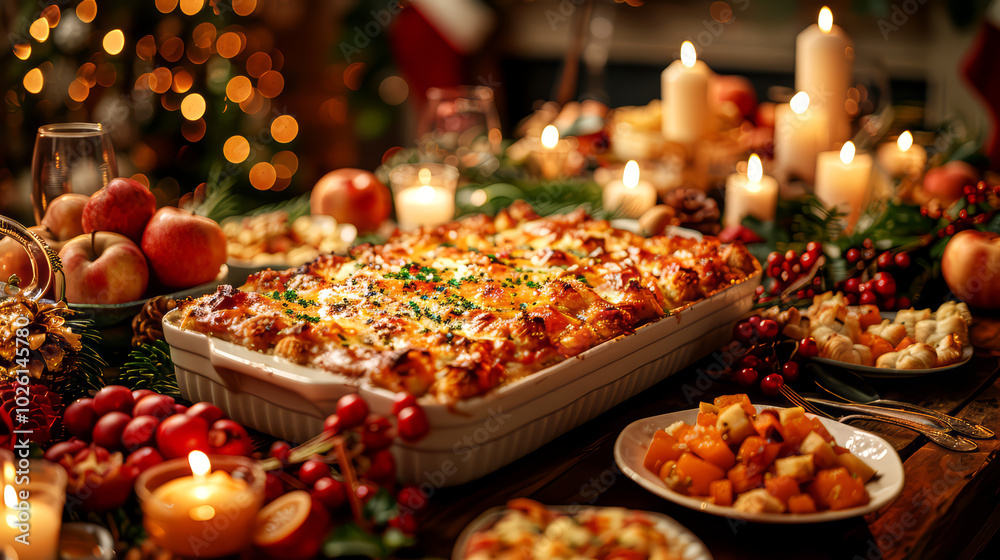 Christmas table with christmas food and decorations. Holiday dinner concept. Christmas table with christmas food and decorations. Holiday dinner concept.