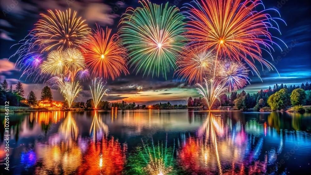 Fototapeta premium Stunning High Dynamic Range Fireworks Display Over a Night Sky