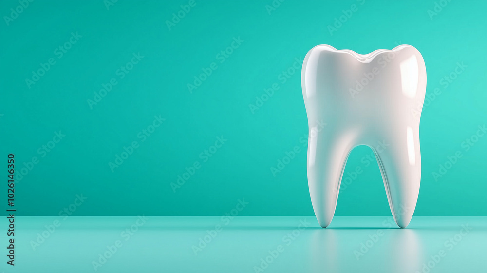 A detailed 3D model of a single molar tooth, its surface and anatomy flawlessly rendered, placed on a light pastel turquoise background, symbolizing oral hygiene and healthcare pre A detailed 3D model of a single molar tooth, its surface and anatomy flawlessly rendered, placed on a light pastel turquoise background, symbolizing oral hygiene and healthcare pre