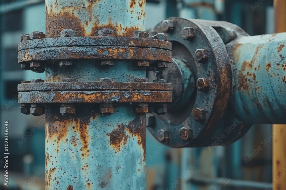 Close-up of Rusted Metal Pipe with Flanges and Bolts Close-up of Rusted Metal Pipe with Flanges and Bolts