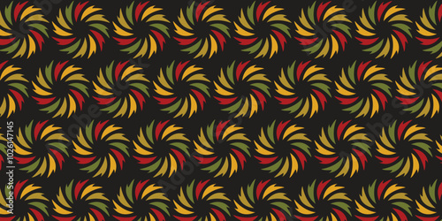 Cool and smooth pattern with colorful pinwheel motif on black background
