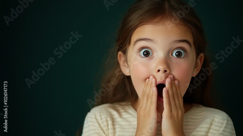 Close-up of a girl whispering excitedly, her eyes wide with joy, slight blush on her cheeks, in soft lighting