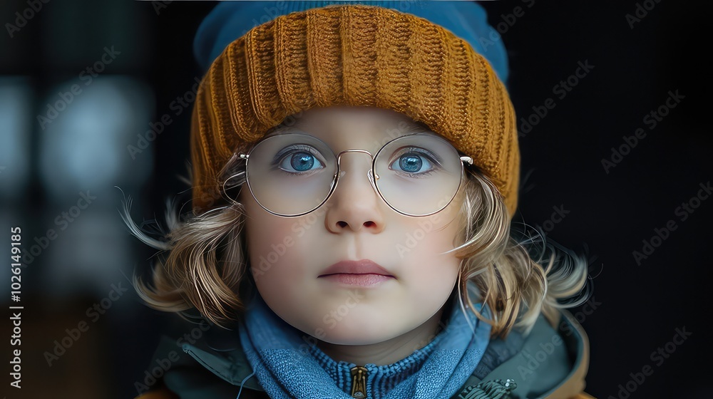 Portrait of a cute little girl in a knitted hat and glasses. Portrait of a cute little girl in a knitted hat and glasses.