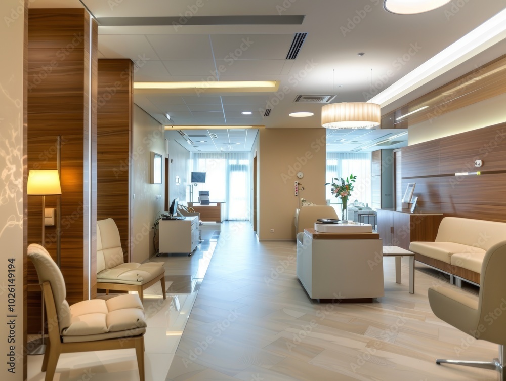 Fototapeta premium Modern Interior Design of a Lobby with White Couches and Wooden Walls