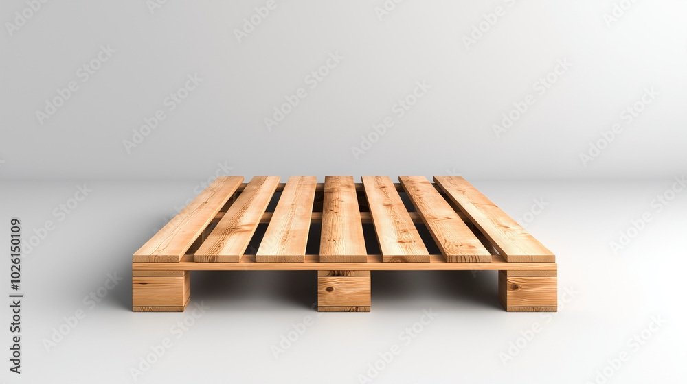 A modern, sleek wooden pallet placed in the center of a pristine white background, with a focus on the symmetry and craftsmanship of each plank. A modern, sleek wooden pallet placed in the center of a pristine white background, with a focus on the symmetry and craftsmanship of each plank.
