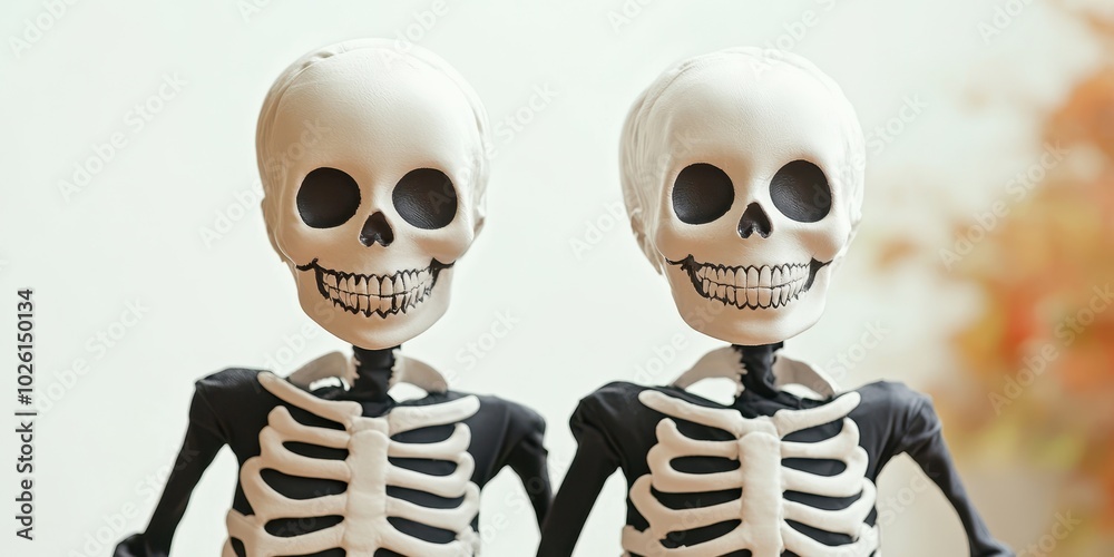 Cheerful skeleton figurines display spooky charm, perfect for Halloween decor or educational purposes, adding fun to any setting.