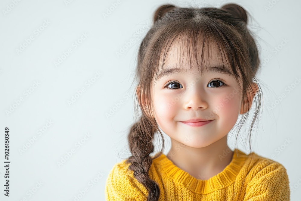 Smiling Girl in Yellow Sweater with Braids Smiling Girl in Yellow Sweater with Braids
