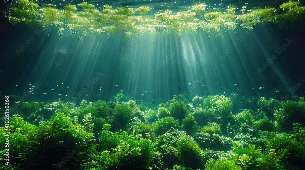 Fototapeta premium Emerald Blue Carbon Sink A natural carbon sink that captures emissions. Underwater plants play a role in sequestering carbon in water.