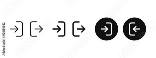 Login and logout icon set. Exit and enter arrow symbol. Quit and entry pictogram. Login and logout button vector illustration.