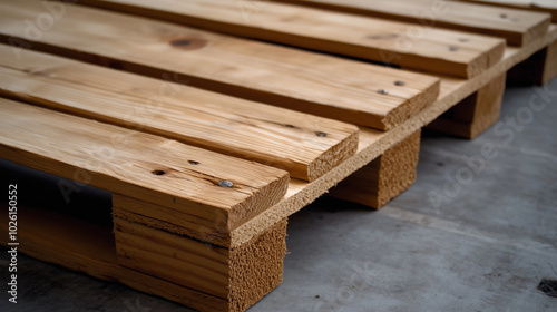 A lightly weathered wooden pallet, isolated on a white background, with the grain and texture of the wood clearly visible, symbolizing durability and industrial use.