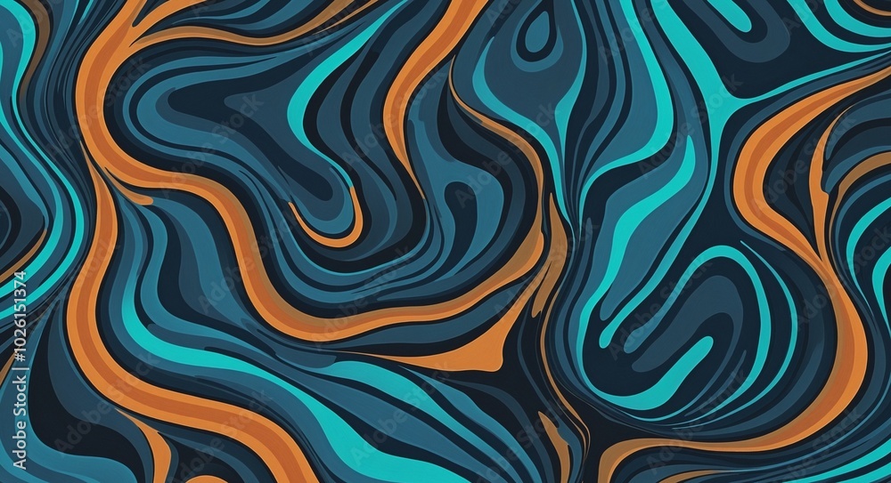 Fototapeta premium Bold Abstract Pattern with MidnightBlue, Cyan, and SaddleBrown Organic Shapes