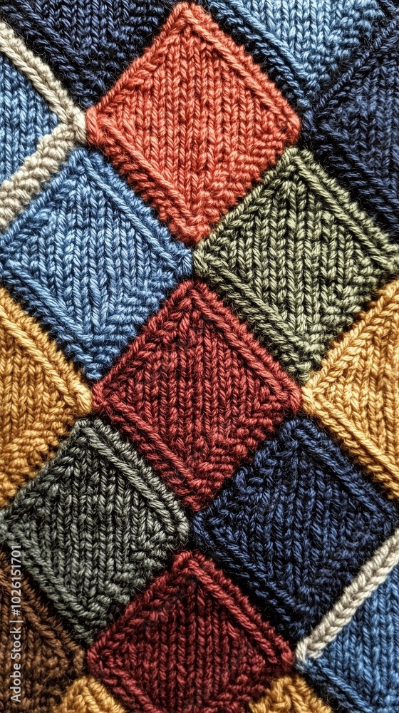 wool knitted background with rhombuses, close-up wool knitted background with rhombuses, close-up