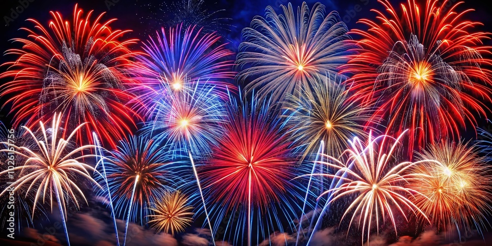 Stunning Red White and Blue Fireworks PNG with Transparent Background for Independence Day Celebrations