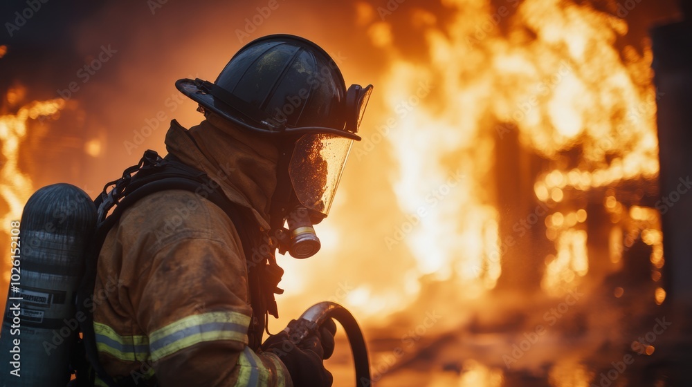 Firefighter in Action. Firefighter in Action.