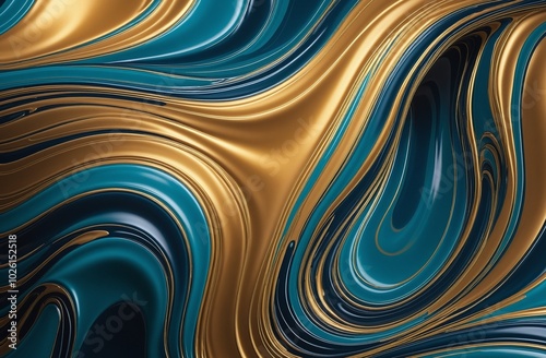 Glossy Abstract Wave Design with DarkSlateBlue, Cyan, Sienna, Gold, and Goldenrod Shades photo