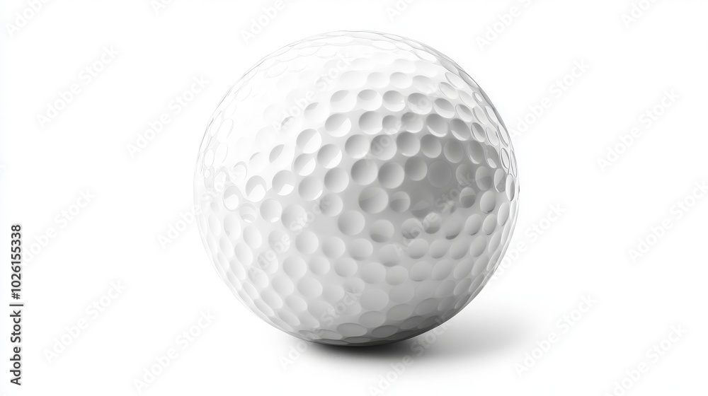 Elegant white background featuring an isolated white dimpled golf ball, capturing the unique texture and classic appearance