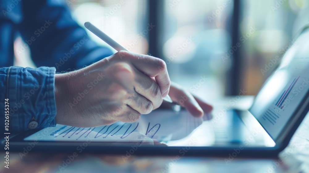 Person using a digital pen on a tablet for creative work Person using a digital pen on a tablet for creative work