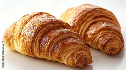 A freshly baked croissant, isolated on white background. 