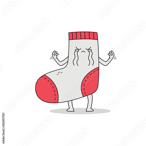 Cute sock cartoon character crying doodle