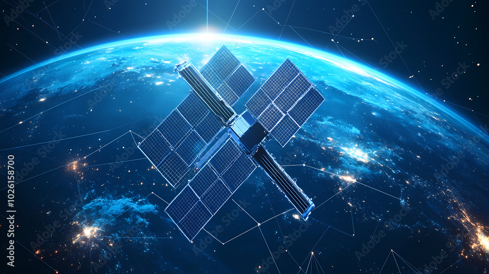 Global satellite internet communications concept vector image