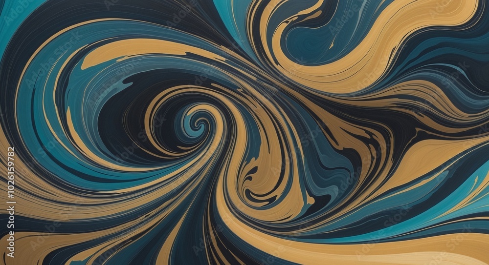 Vibrant Swirling Abstract with DarkSlateBlue, Cyan, SaddleBrown, and Gold