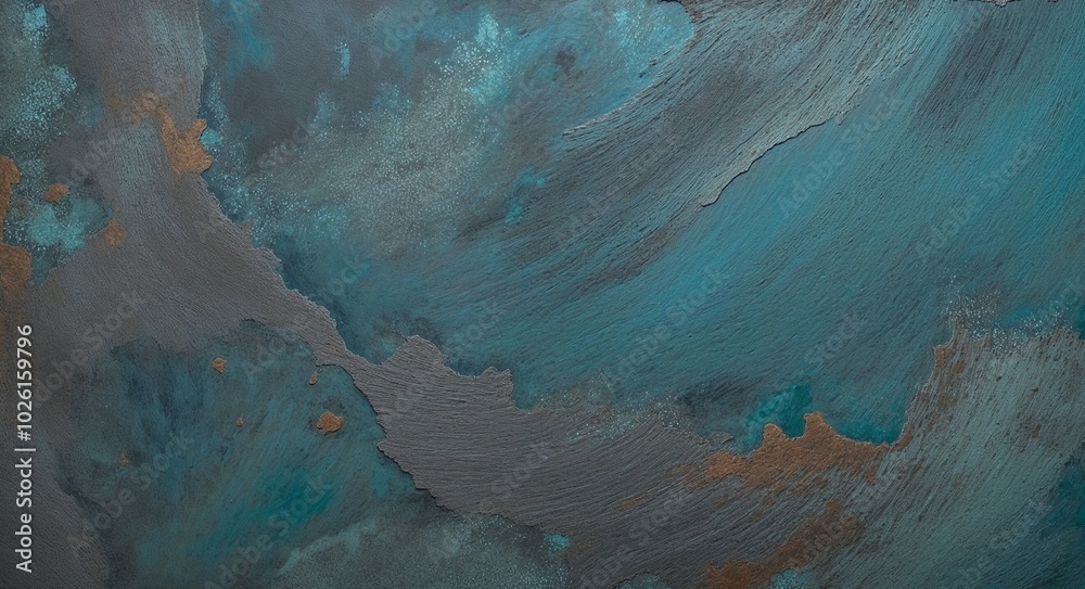 Naklejka premium Rustic Textured Surface with MidnightBlue and Cyan Oxidized Patina