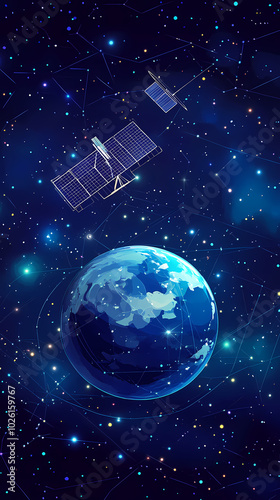 Fototapeta Naklejka Na Ścianę i Meble -  Global satellite internet communications concept vector image