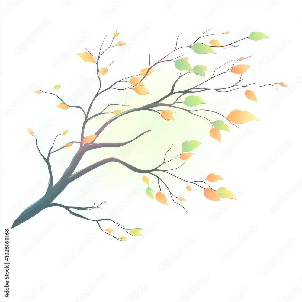 tree branch with leaves light green and orange colors tree branch with leaves light green and orange colors