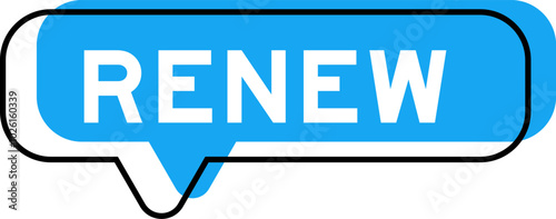 Speech banner and blue shade with word renew on white background