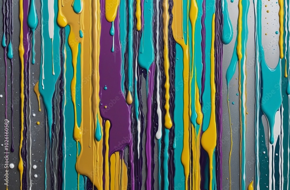 Vibrant Abstract Design with Dripping Shapes and MediumPurple, Cyan, Tan, Gold, Goldenrod, silver, and Metallic Gold