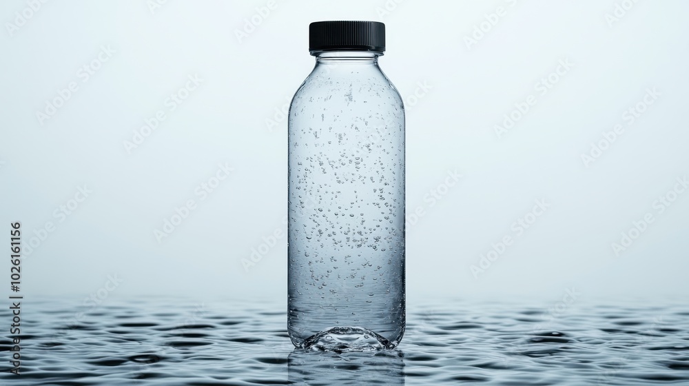 A transparent water bottle with a closed lid, isolated on white background. A transparent water bottle with a closed lid, isolated on white background.