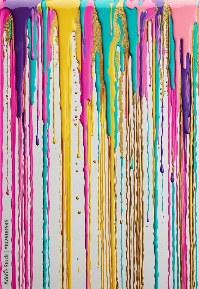 Vibrant Abstract Design with Dripping Shapes and Lavender, Cyan, Pink, Gold, and Goldenrod Vibrant Abstract Design with Dripping Shapes and Lavender, Cyan, Pink, Gold, and Goldenrod