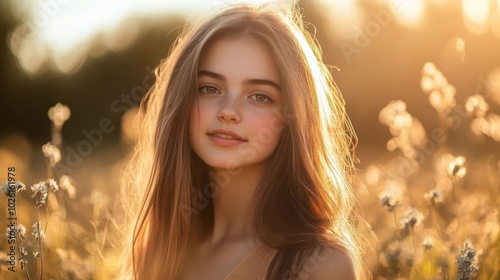 Lovely young lady in natural light Popular in portrait photography for its emphasis on soft, flattering lighting. photo