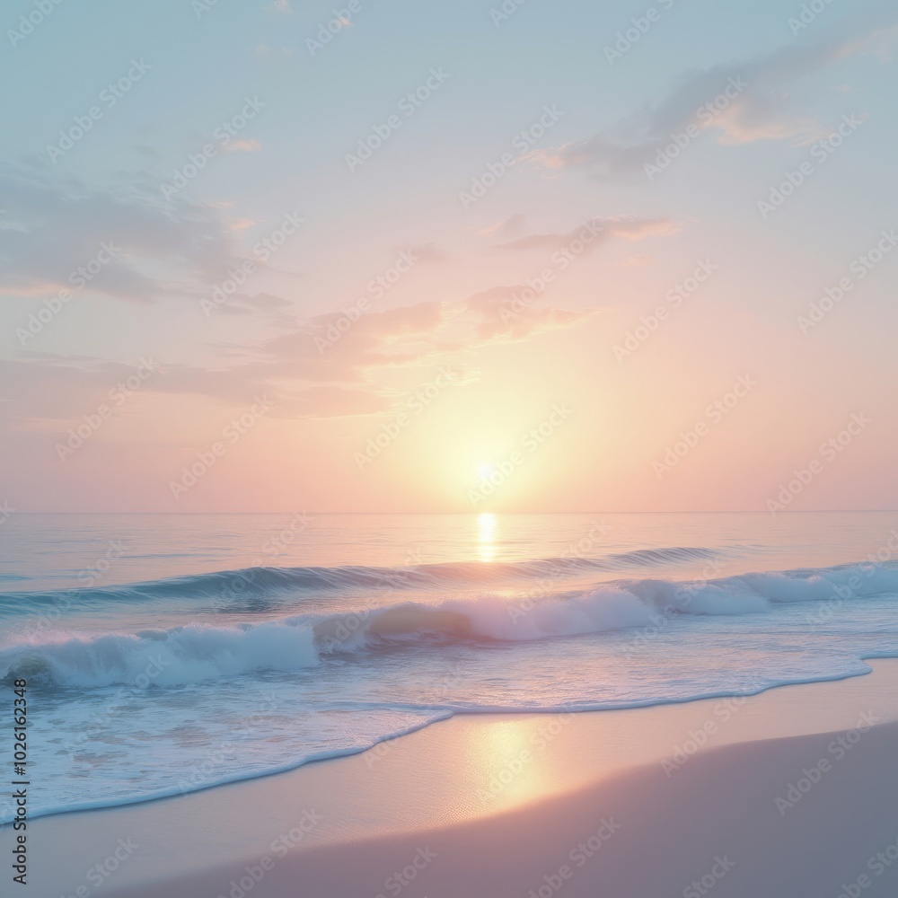 Fototapeta premium Serenity at Dawn: A Pastel Sunrise by the Sea