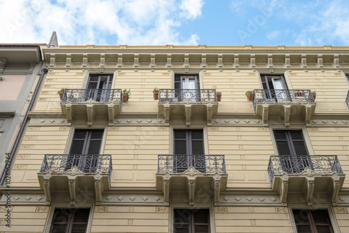 Building facade in the Umbertino district of the city of Bari in Italy