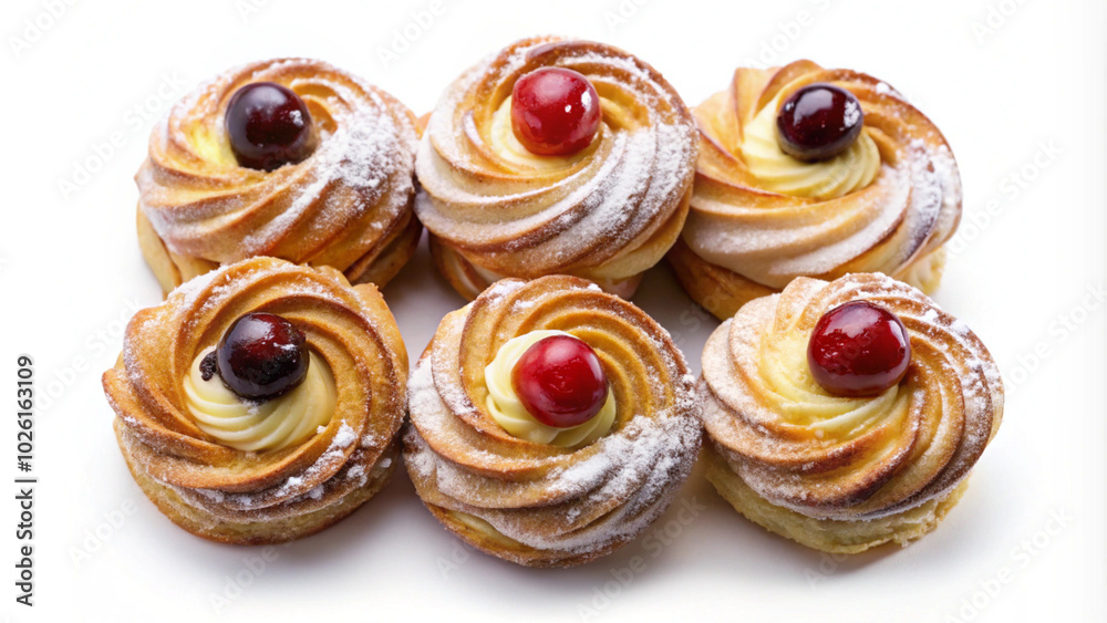 Gourmet Cherry-Topped Pastries on White Background Gourmet Cherry-Topped Pastries on White Background