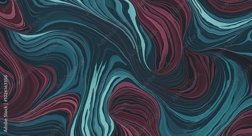Bold Abstract Pattern with MidnightBlue, Cyan, and Maroon Organic Shapes