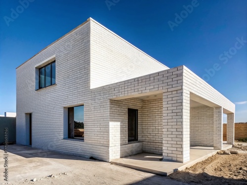 Unfinished House with White Brick in Minimalist Style - Modern Architecture Photography