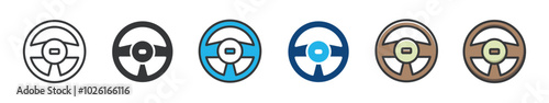 Steering wheel multi series style icons collection. Minimal icon and symbol vector illustration