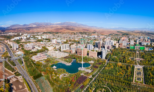 Dushanbe city aerial panoramic view in Tajikistan photo