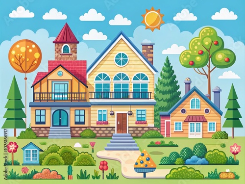 Vibrant Clip Art of Houses for Creative Projects and Designs