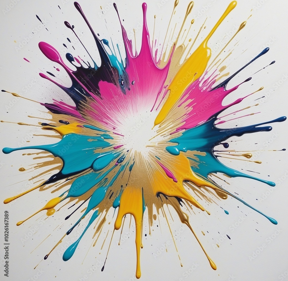 Symmetrical Ink Splatter Abstract Design with LightBlue, Cyan, Pink, Gold, Goldenrod, silver, and Metallic Gold Symmetrical Ink Splatter Abstract Design with LightBlue, Cyan, Pink, Gold, Goldenrod, silver, and Metallic Gold