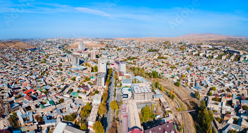 Istaravshan city aerial panoramic view in Tajikistan photo