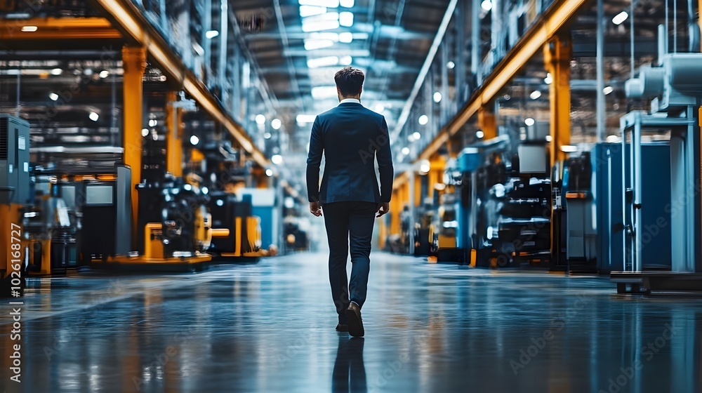 Obraz premium Entrepreneur Navigating Industrial Tech Workspace with Focused Expression