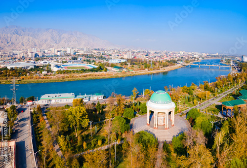 Obraz na płótnie Khujand city aerial panoramic view in Tajikistan w salonie