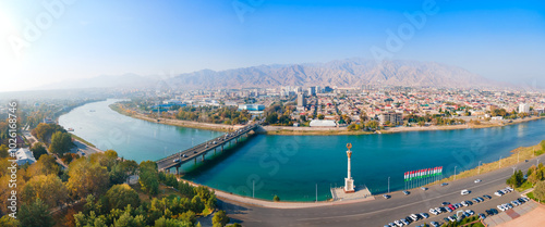 Khujand city aerial panoramic view in Tajikistan photo