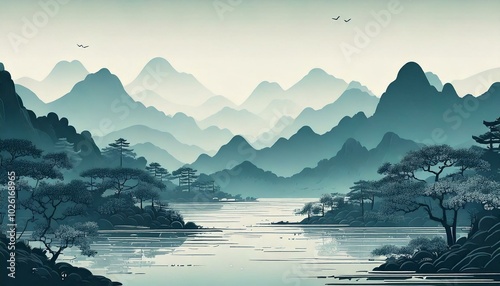 traditional chinese/japanese style landscape painting