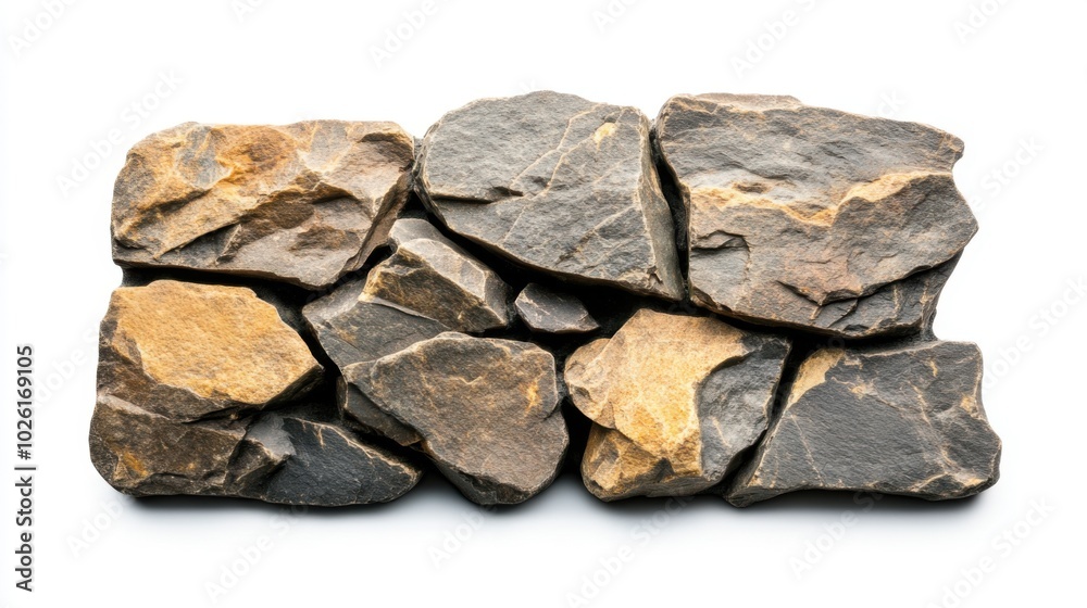 Metamorphic, slate rock with varying textures on a white isolate background. Metamorphic, slate rock with varying textures on a white isolate background.